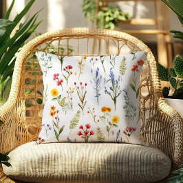 Wildblume Wasserfarben Sommer Blumenkolonie Botani Kissen