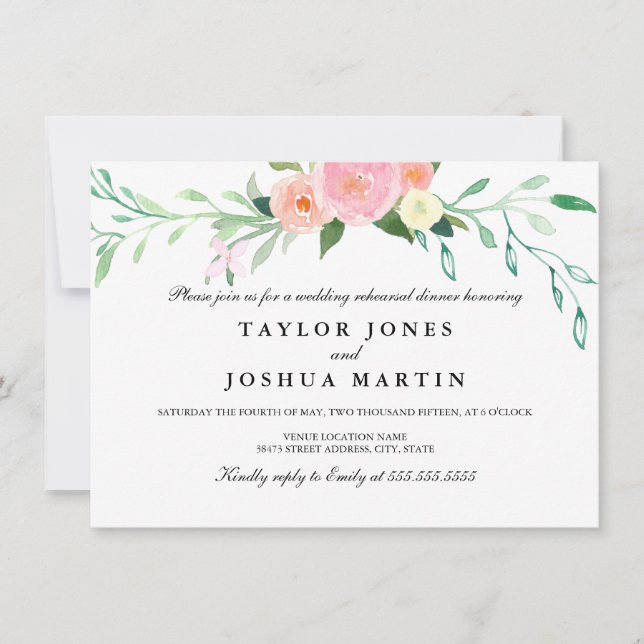 Wildblume Wasserfarbene Probe Abendessen Einladung (Vorderseite)