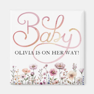 Wildblume Watercolor Baby Girl Anreise Magnet - D
