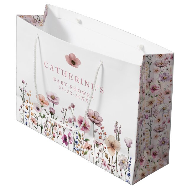 Wildblume Watercolor Baby Showbeutel - Große Große Geschenktüte (Vorderseite Schrägansicht)