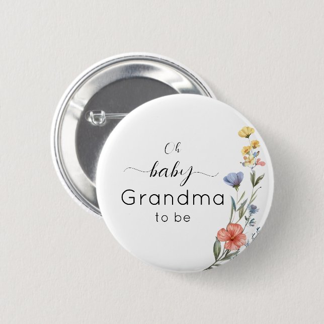 Wildblume Watercolor Baby Shower Oma-to-be Button (Vorne & Hinten)