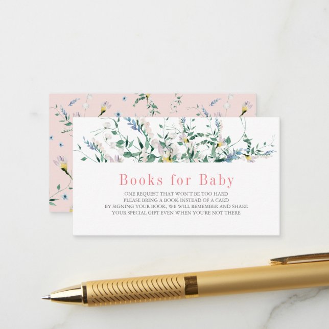 Wildblume Watercolor Babydusche Bücher für Kinder Begleitkarte (Vorderseite/Rückseite Beispiel)