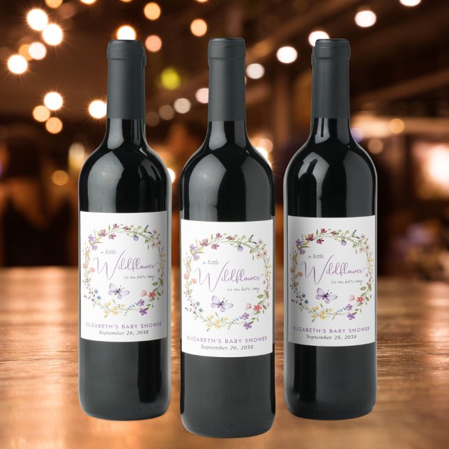 Wildblume Watercolor Babydusche Weinetikett (Von Creator hochgeladen)