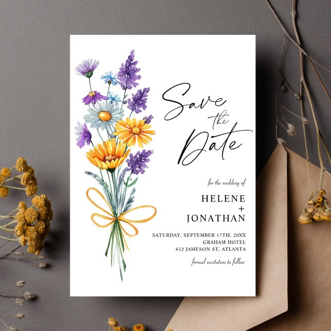 Wildblume Watercolor Boho Garden Save The Date (Wildflower Watercolor Boho Garden Elegant Wedding Save The Date)