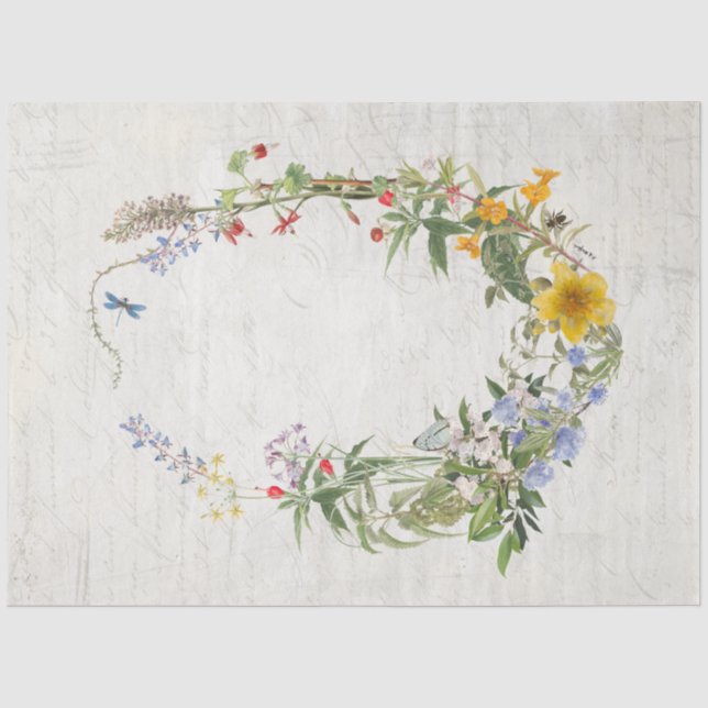 Wildblume Watercolor Botanische Blumendekoupage Seidenpapier (Vorderseite)