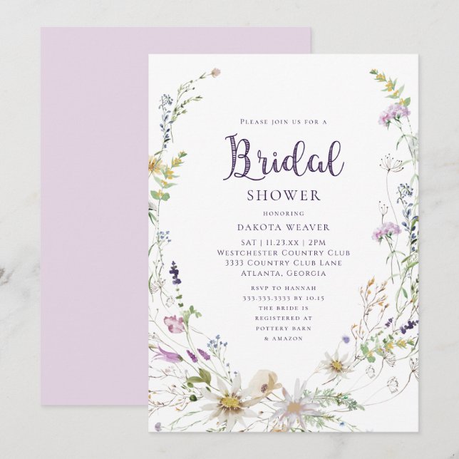Wildblume Watercolor Brautparty Einladung (Vorne/Hinten)