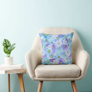 Wildblume Watercolor Bush Romantic Blue Kissen