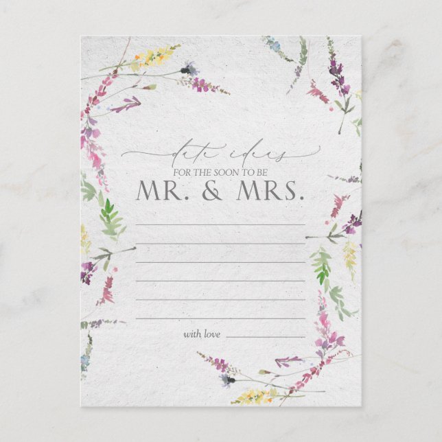 Wildblume Watercolor Floral Date Ideas Postkarte (Vorderseite)