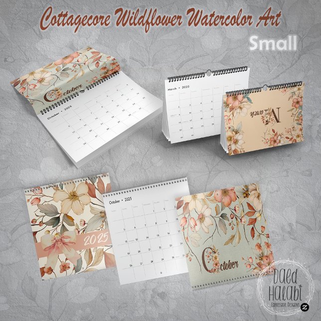 Wildblume Watercolor Kunst, Dichtung und Musik Kalender (Cottagecore Wildflower Watercolor Art Calendar - Small)