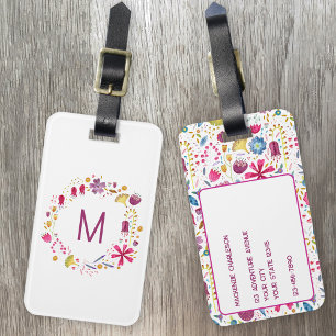 Wildblume Watercolor Monogram Personalisiert Gepäckanhänger