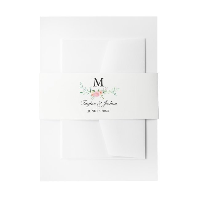 Wildblume Watercolor Monogram Wedelband Einladungsbanderole (Vorderseite Beispiel)