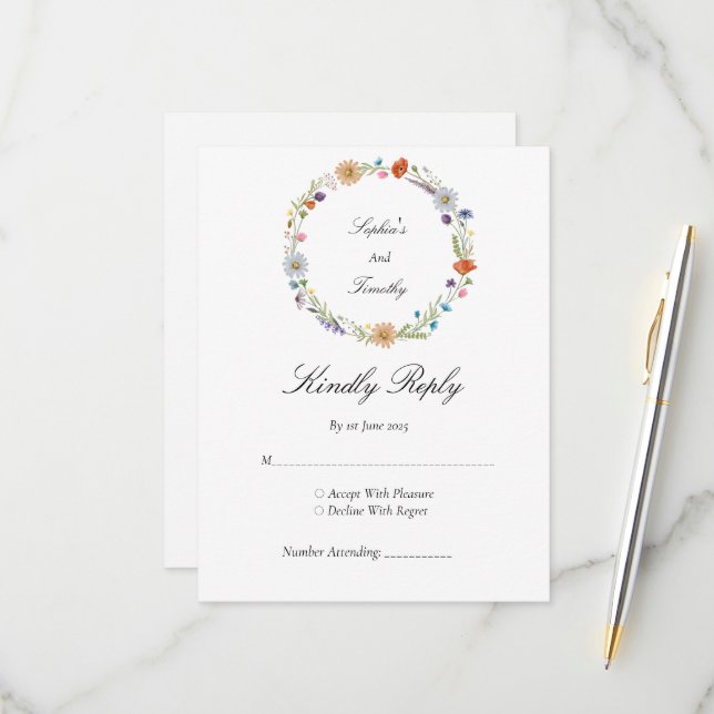 Wildblume Watercolor RSVP Karte (Vorderseite/Rückseite Beispiel)