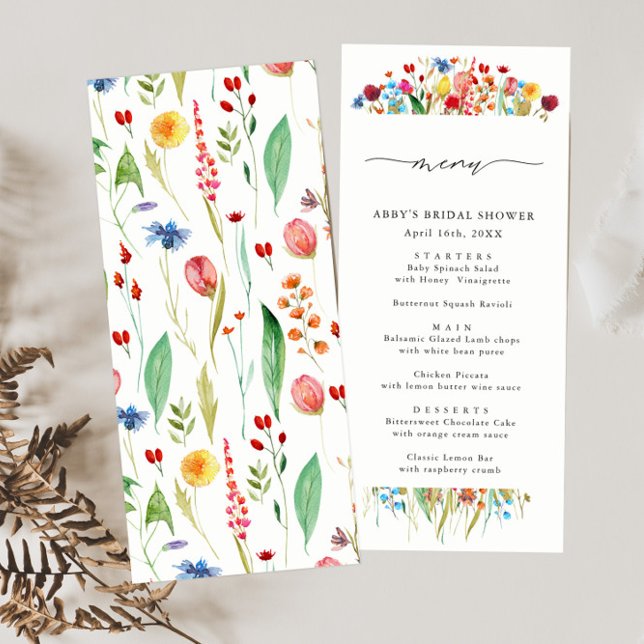 Wildblume "Watercolor" - Tal Menu Card teilen Werbekarte (Von Creator hochgeladen)