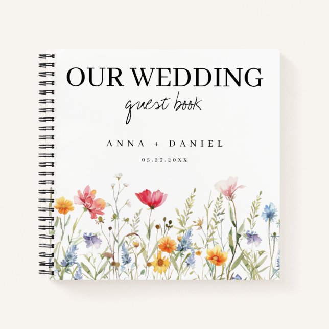 Wildblume Watercolor Wedding Gästebuch Notizbuch (Vorderseite)