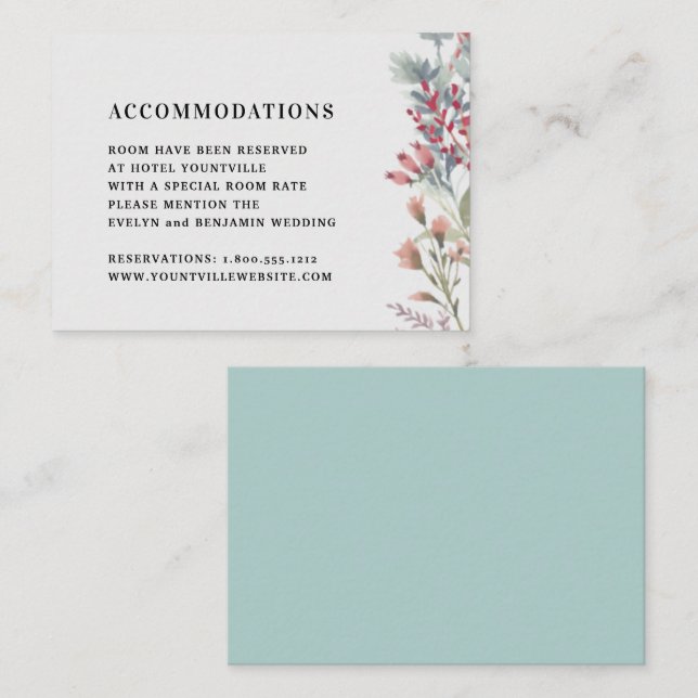 Wildblume Watercolor Wedding Hotel Unterkünfte Begleitkarte (Vorne/Hinten)