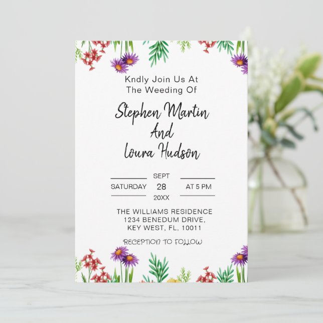 Wildblume Wedding Boho Wildblume Blumenreath Einladung (Stehend Vorderseite)