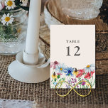 Wildblume Wedding Country Blume Tischnummer<br><div class="desc">Wildblume Hochzeit Rezeption Tischnummer, die Sie mit jeder Tischnummer anpassen können, mit Aquarell wilden Blume dekoriert. Dieses rustikale Land botanische Design hat eine hübsche Grenze von Wildblumen, einschließlich düsteren Mohnblütenkonflower Schmetterbecher Kopfhaut und Klee. Eine elegante, moderne Blume mit mädchenhaftem böhmischen Gartenthema. Bitte stöbern Sie in meinem Shop in der Wildblume...</div>
