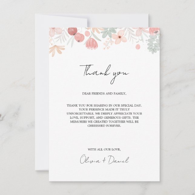 Wildblume Wedding Danke Menü Karte Napkin Hinweis (Vorderseite)