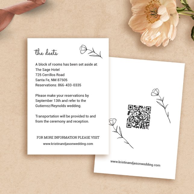 Wildblume Wedding Details Card mit QR Code RSVP Karte (Wildflower Wedding Details Card by Fiesta Valley Print)