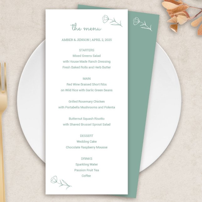 Wildblume Wedding Menu in Sage Programm (Wildflower Wedding Menu in Sage Green)
