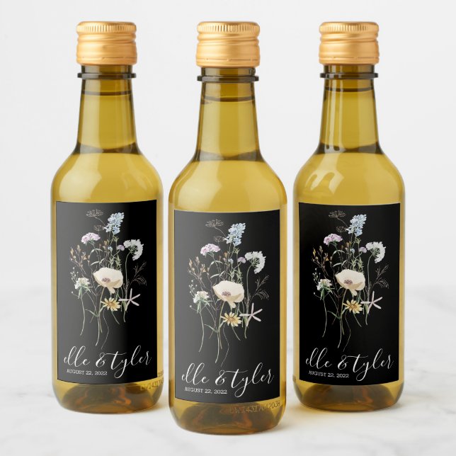 Wildblume Wedding Mini Weinflaschen Etikett (Flaschen)