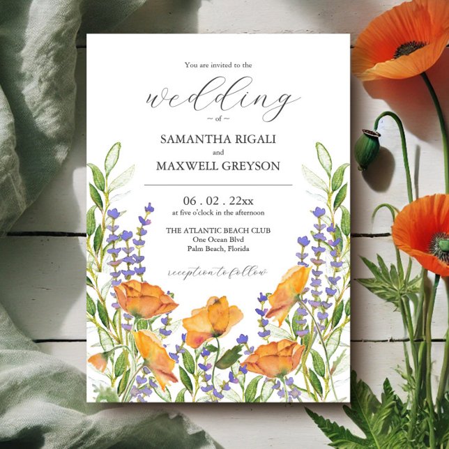 Wildblume Wedding Theme Watercolor Boho Blume Einladung (Wildflower wedding invitations watercolor floral art by Victoria Grigaliunas of Do Tell A Belle)