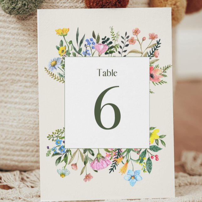 Wildblume Wedding Tischnummer Card ("Elevate tables with Watercolor Wildflower charm. Find your spot beautifully! 🌸 #WeddingTableMagic)