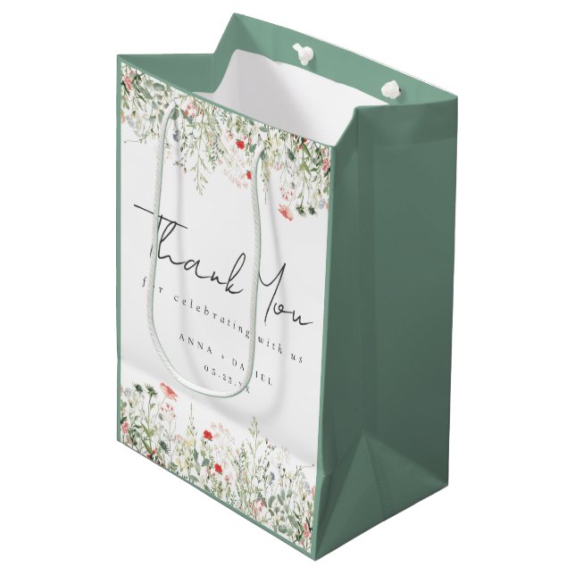 Wildblume Wedding Vielen Dank Mittlere Geschenktüte (Vorderseite Schrägansicht)