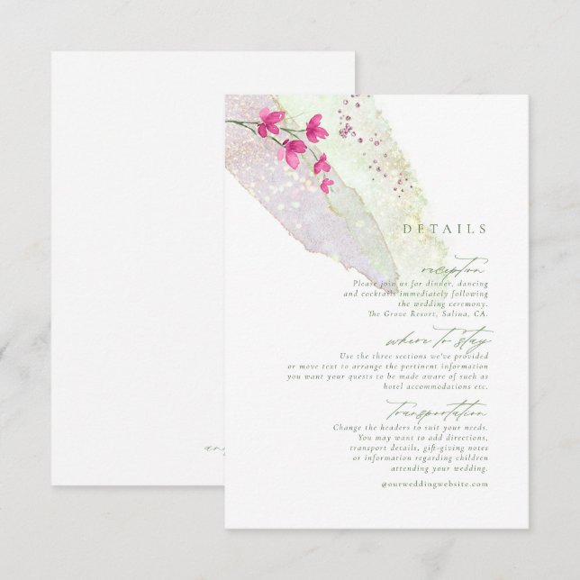Wildblume Wedding Watercolor Details Fsia ID954 Begleitkarte (Vorne/Hinten)