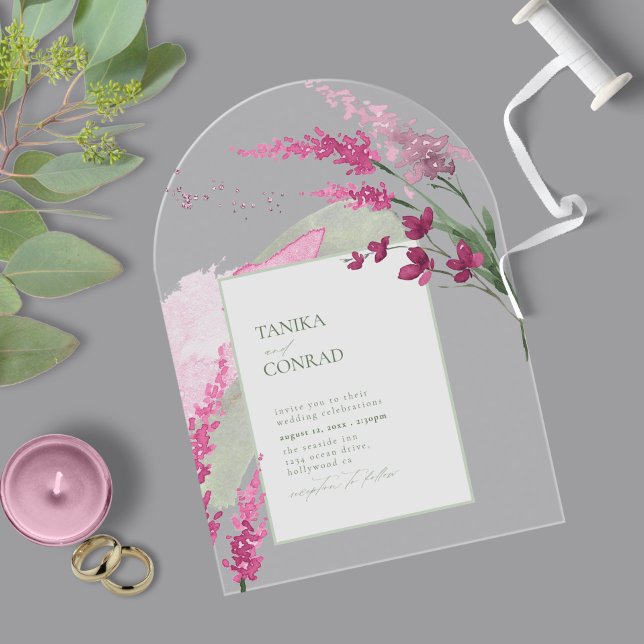 Wildblume Wedding Watercolor Fuchsia Arch ID954 Acryleinladungen (Von Creator hochgeladen)