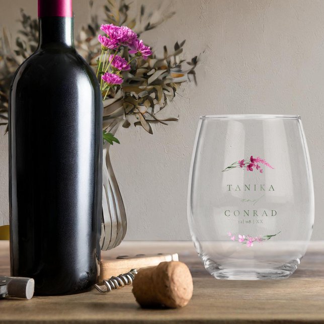 Wildblume Wedding Watercolor Names Fuchsia ID954 Weinglas Ohne Stiel (Von Creator hochgeladen)