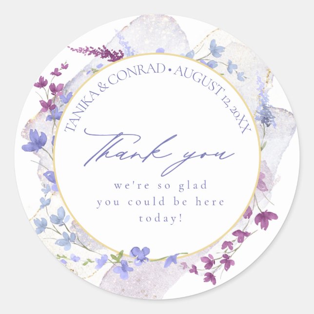 Wildblume Wedding Watercolor Vielen Dank Peri ID95 Runder Aufkleber (Vorderseite)