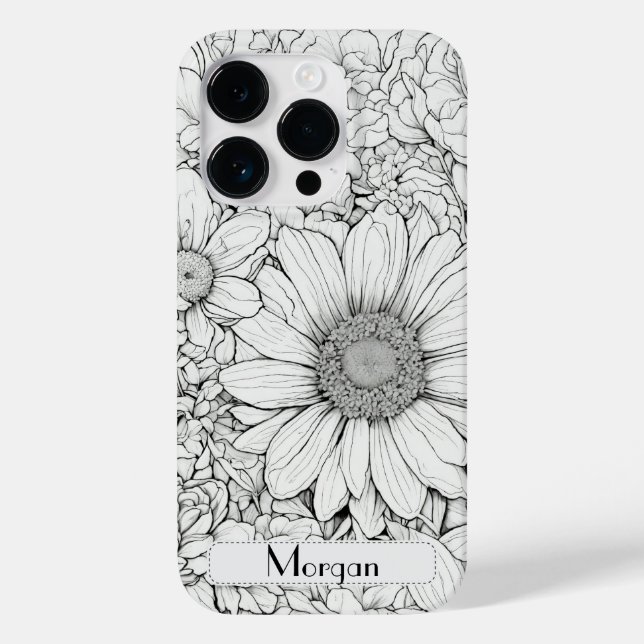 Wildblume Weiß und Schwarz Personalisiert Case-Mate iPhone 14 Pro Hülle (Rückseite)