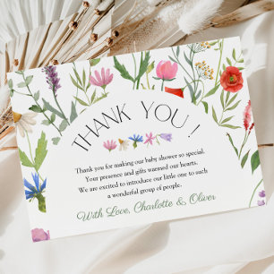 Wildblume White Floral Baby Dusche Danke Karte