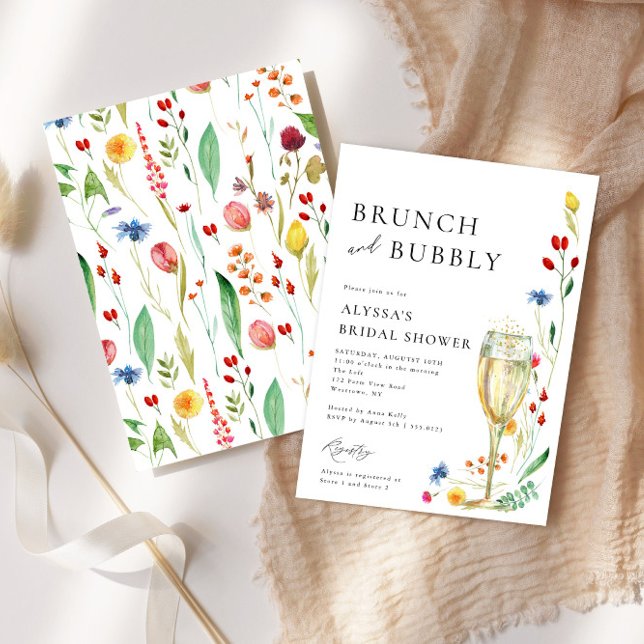 Wildblume Wiese Brunch & Bubbly Pink Dusche Einladung (Von Creator hochgeladen)