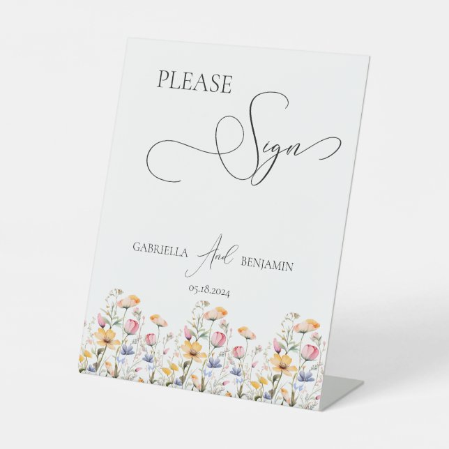 Wildblume Wiese Gästebuch Wedding Tabletop Sockelschild (Vorderseite)