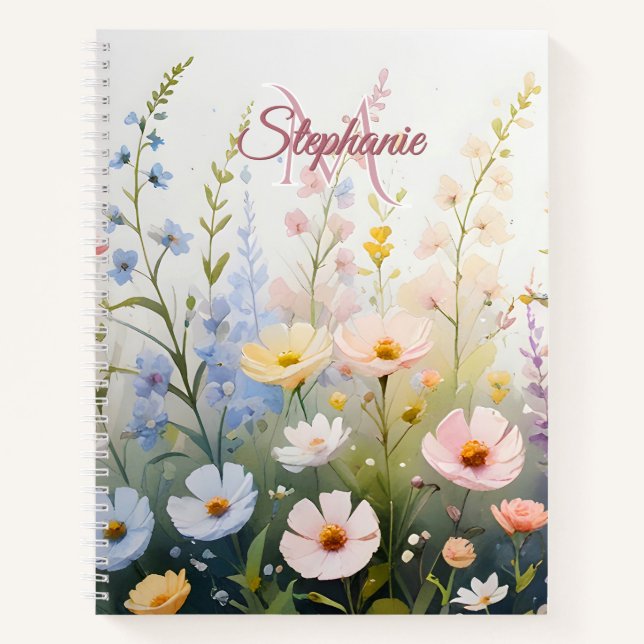 Wildblume-Wiese in Monogramm für Bloomname Notizbuch (Vorderseite)