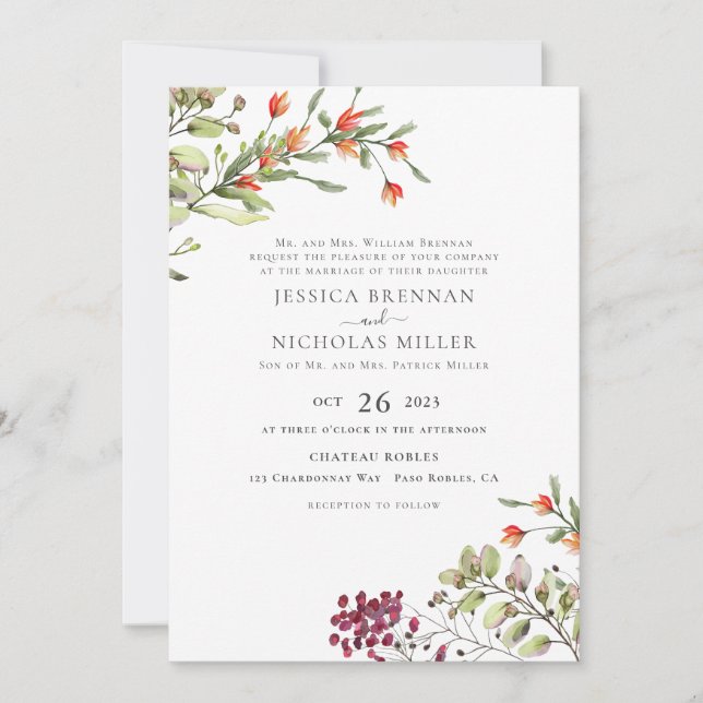 Wildblume Wiese Traditionelle Hochzeitseröffnungsf Einladung (Vorderseite)