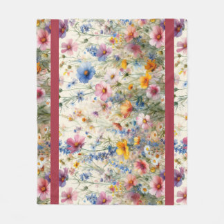 Wildblume Wiesenrosa, Rot, Gelb, Lila, Blau Fleecedecke