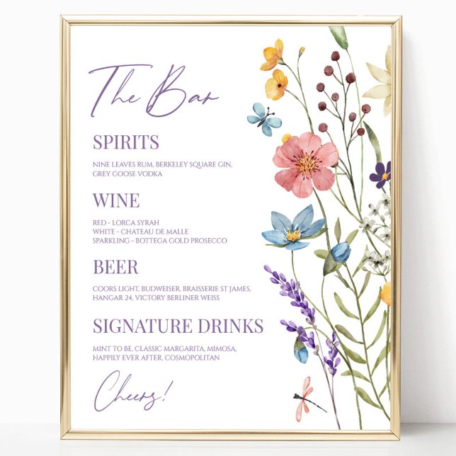 Wildblume Wild Blume Floral Wedding Bar Sign Poster (Von Creator hochgeladen)