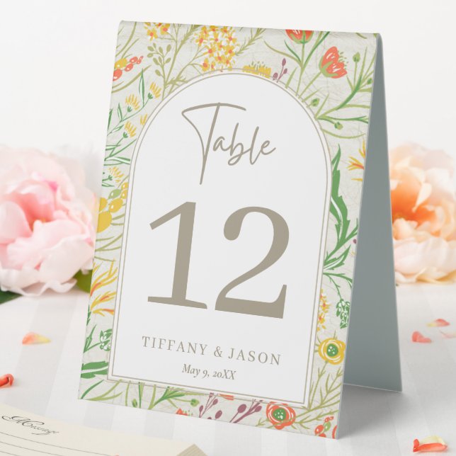 Wildblume Wild Meadow Wedding Tischnummer Tischaufsteller (In Situ (Hochzeit))