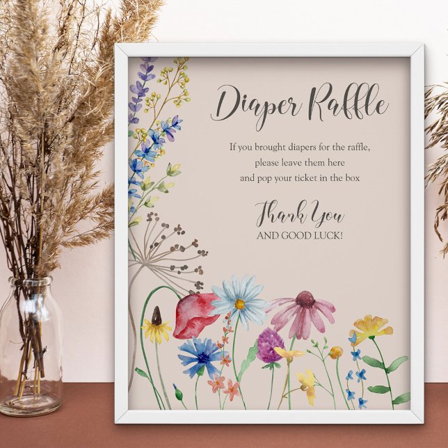 Wildblume Windeln Raffle Babydusche Poster (Baby Shower Diaper Raffle Sign from my Wildflower Charm collection)