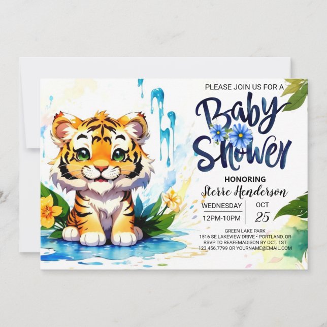 Wildblume Wonderland Tiger Cubs Boy Babydusche Einladung (Vorderseite)