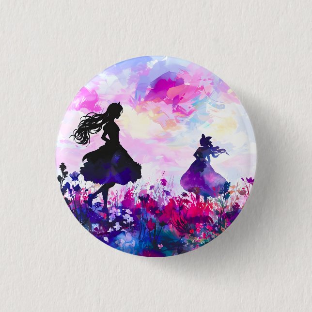 Wildblume Wonderland Wasserfarbe Button (Vorderseite)