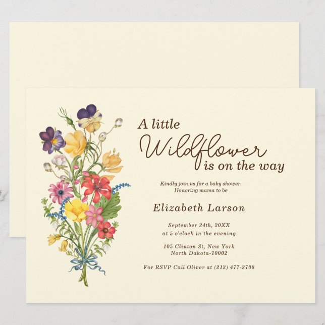 Wildblume Woodland Babydusche Einladung (Vorne/Hinten)