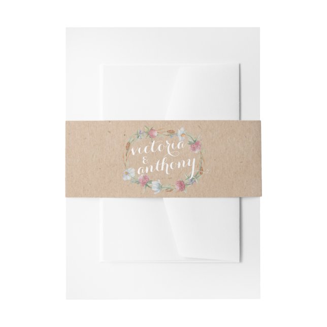 Wildblume Wraath on Kraft Country Wedding Einladungsbanderole (Vorderseite Beispiel)