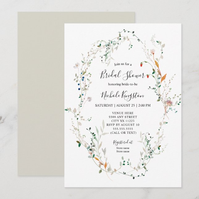 Wildblume Wreath Bridal Dusche Einladung (Vorne/Hinten)
