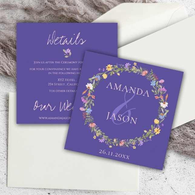 Wildblume Wreath Lila Blumenhochzeit Details Begleitkarte (Von Creator hochgeladen)
