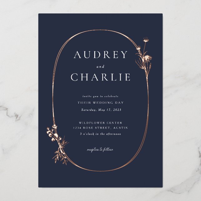 Wildblume Wreath Wedding Foil Einladung (Vorderseite)