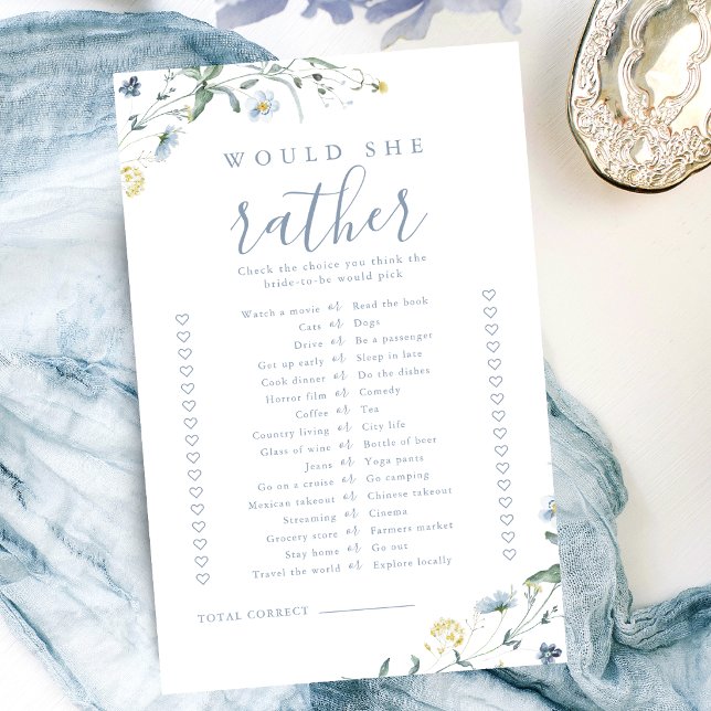 Wildblume würde sie lieber Brautparty spielen (Wildflower would she rather bridal shower game)